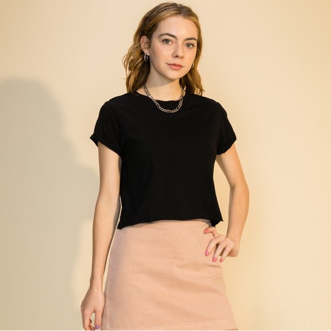 Double Zero Crew Neck Short Sleeve Crop T Shirt